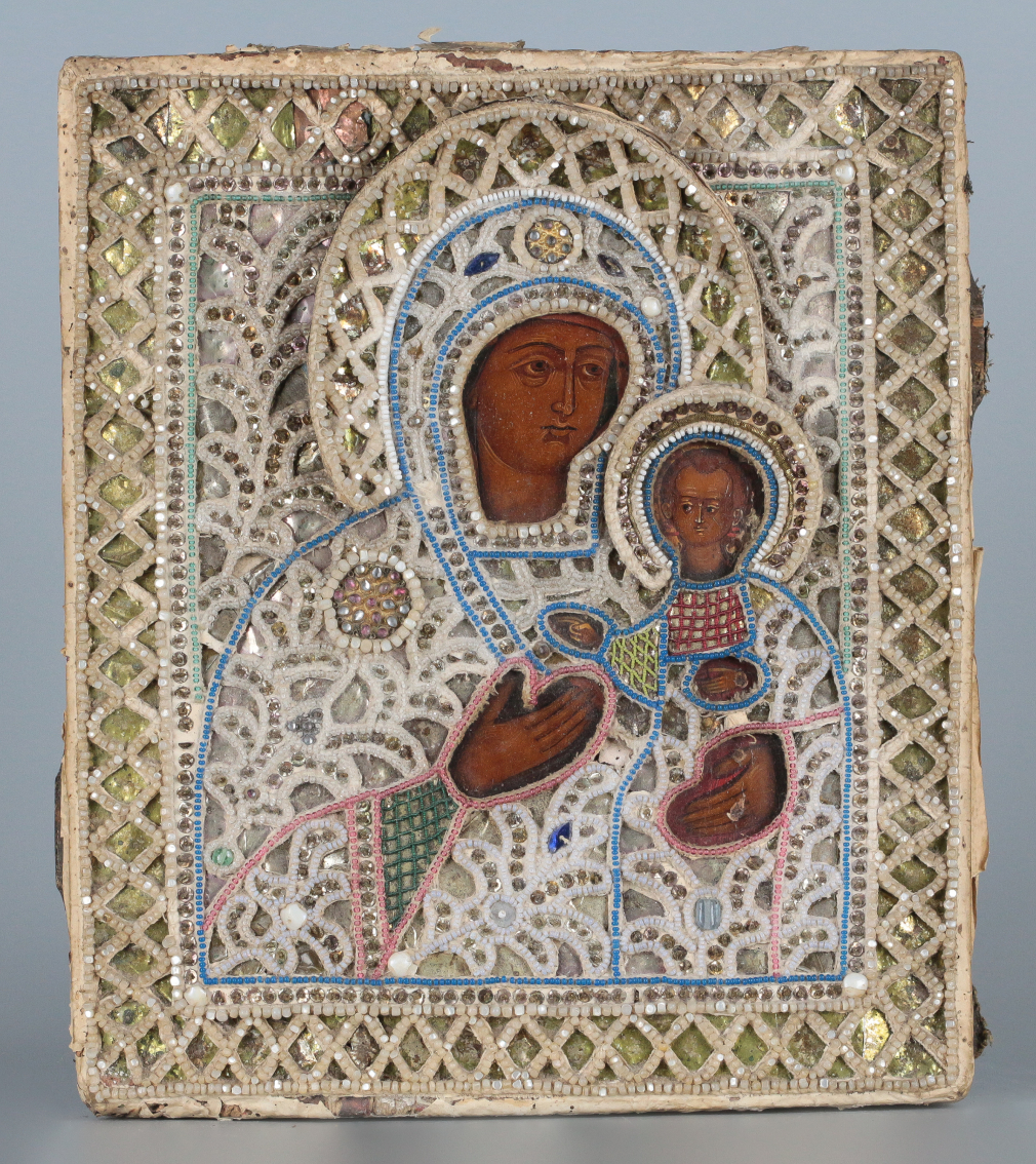 Икона Богородица Одигитрия в шитом окладе - фото - 2