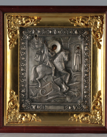 Икона Святой Георгий Победоносец в серебряном окладе - фото - 4