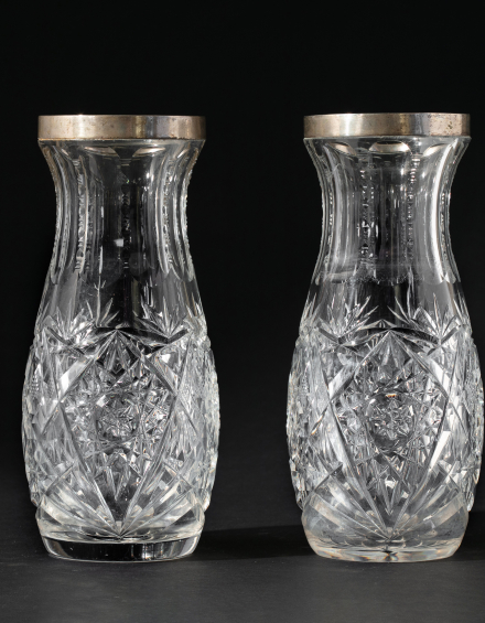 Хрустальные парные вазы в серебре - фото - 7