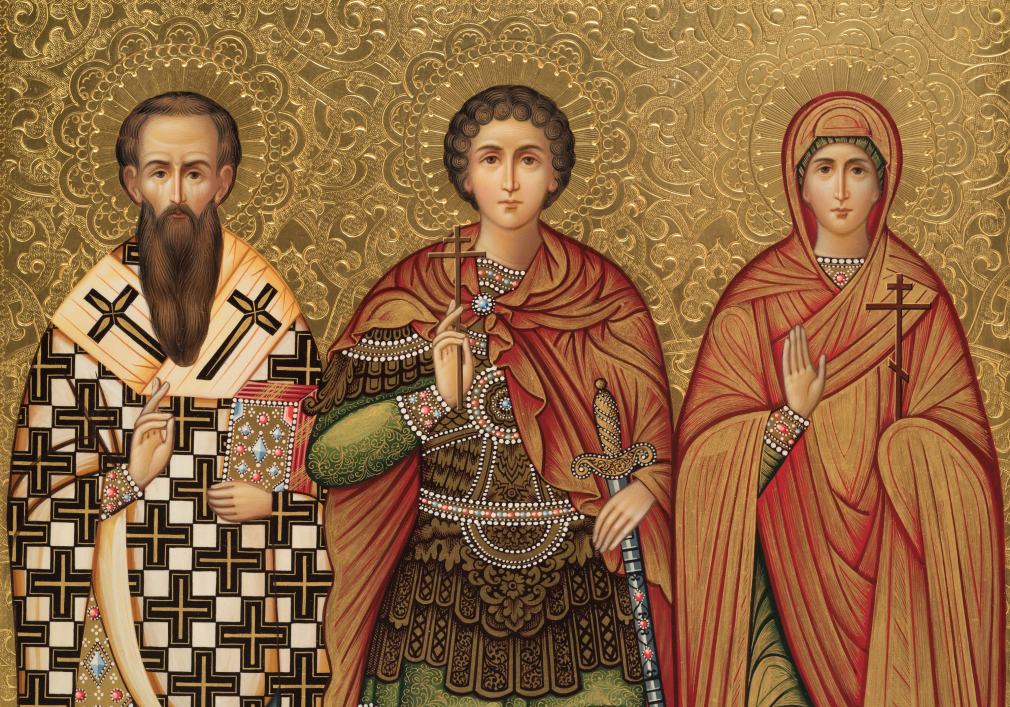 Икона Избранные святые Василий, Георгий и Марина 215-19