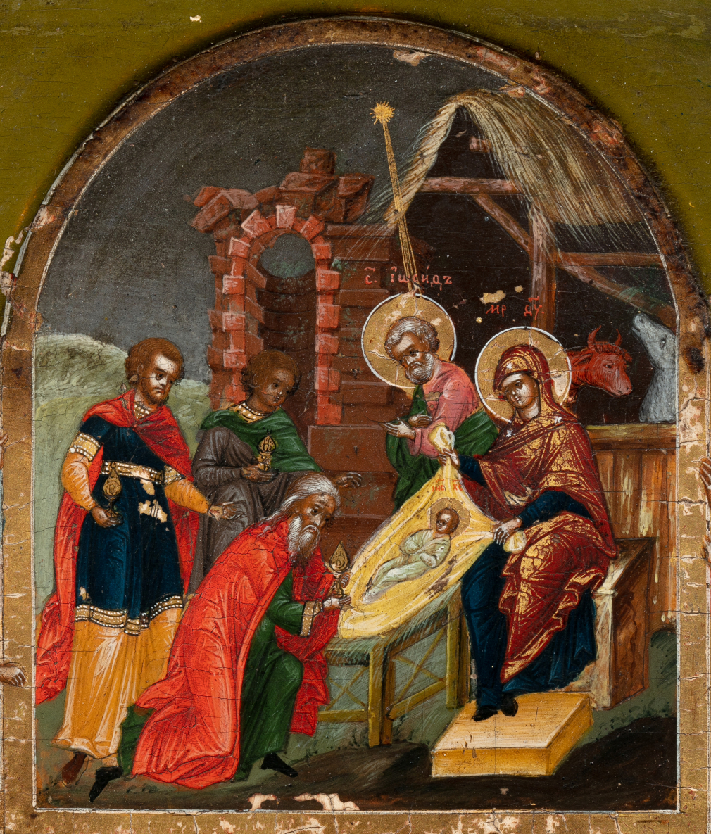 Икона Рождество Христово с предстоящими святыми Косьмой, Дамианом и Наумом 514-21