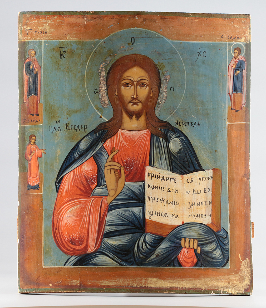 Икона Господь Вседержитель с предстоящими святыми Самон, Гурий и Авив - фото - 2