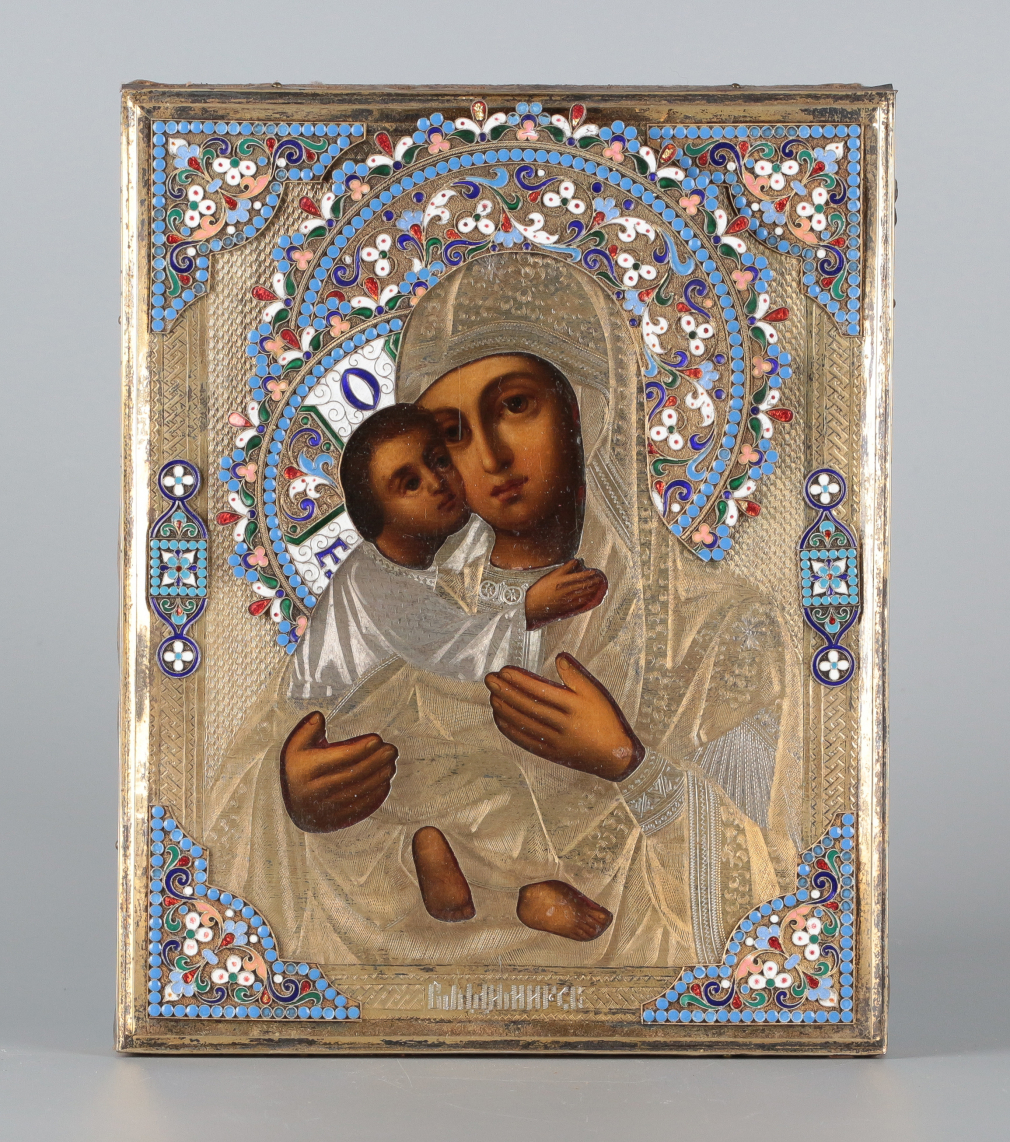 Икона Богородица Владимирская в серебряном окладе 121-22