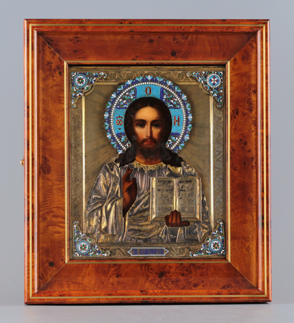 Икона Господь Вседержитель в серебряном окладе с эмалью - фото - 4