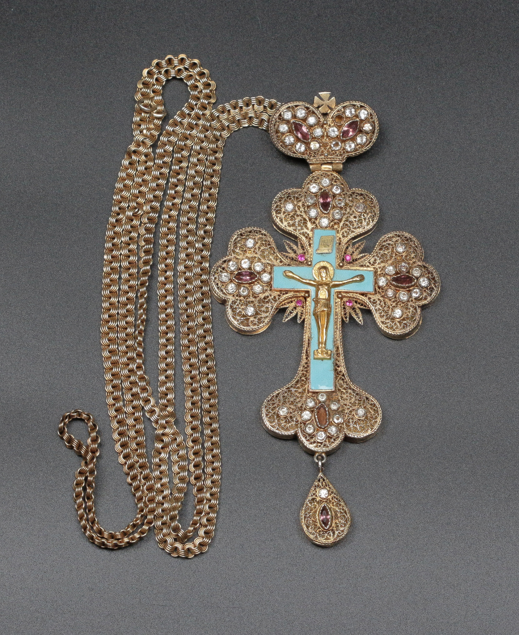 Крест наперсный серебряный Распятие Христово со сканью 152-22