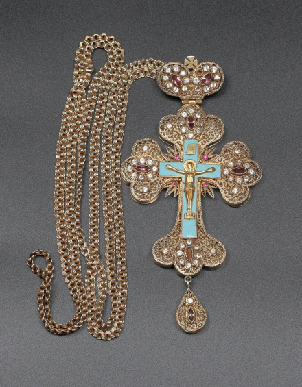 Крест наперсный серебряный Распятие Христово со сканью - фото - 3