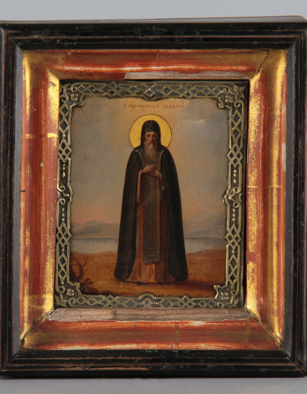 Икона Преподобный Виталий в серебряной басме - фото - 4