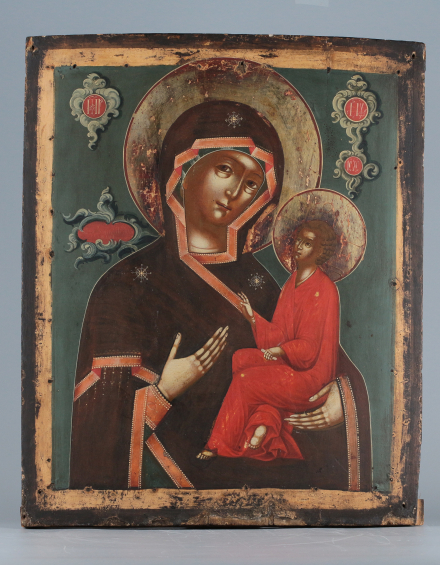 Икона Богородица Тихвинская в чеканном окладе - фото - 4