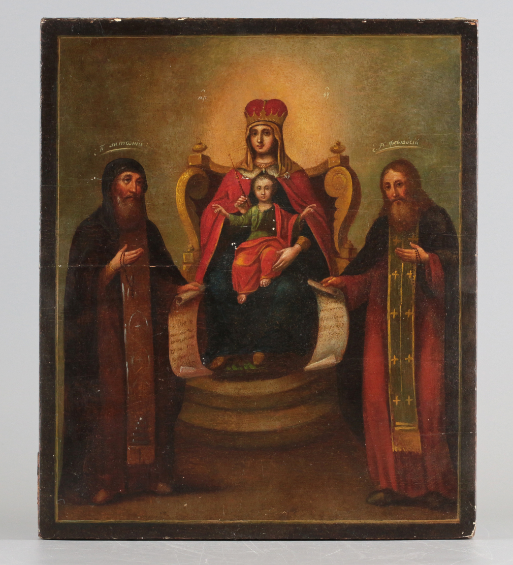Икона Богородица на троне с предстоящими преподобными Антонием и Феодосием 00350-23