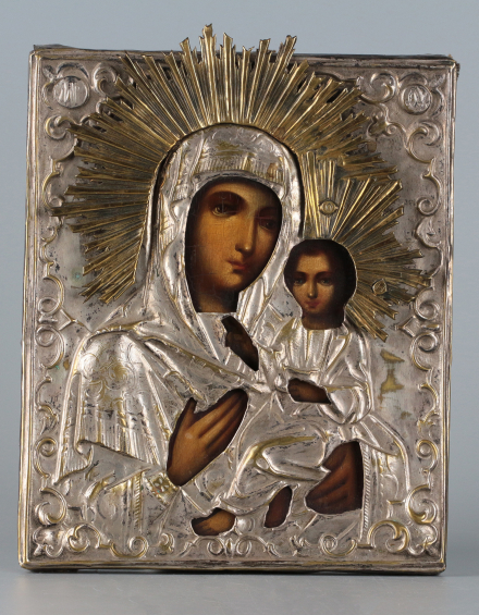 Икона Богородица Тихвинская в окладе - фото - 2