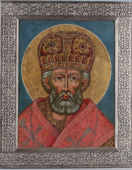 Икона Святой Николай Чудотворец в басме - фото - 3