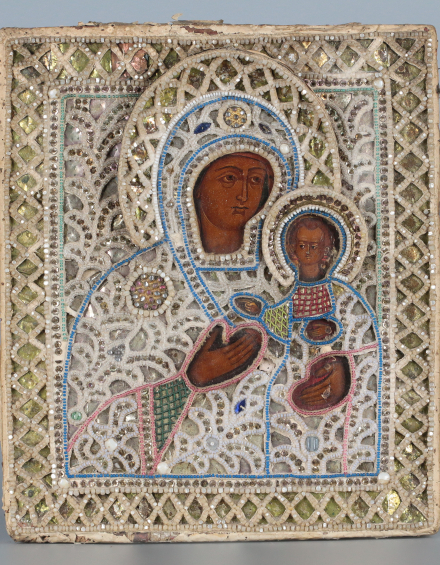 Икона Богородица Одигитрия в шитом окладе - фото - 2
