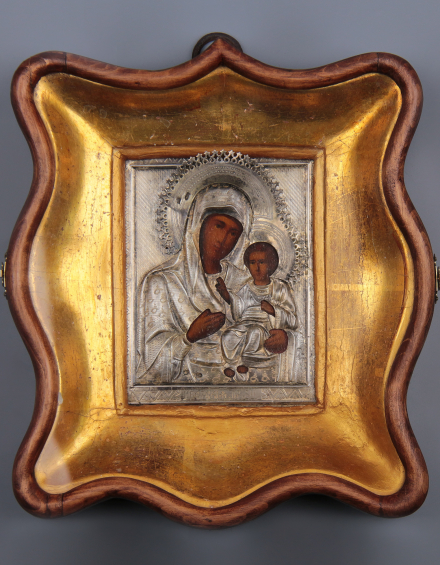 Икона Богородица Иверская в окладе из серебра - фото - 1