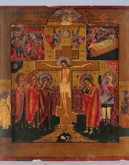 Икона Распятие Христово с Ангелом Хранителем и преподобным Симеоном Столпником - фото - 2