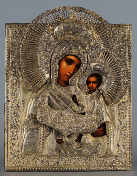 Икона Богородица Одигитрия в серебряном окладе с цатой - фото - 2