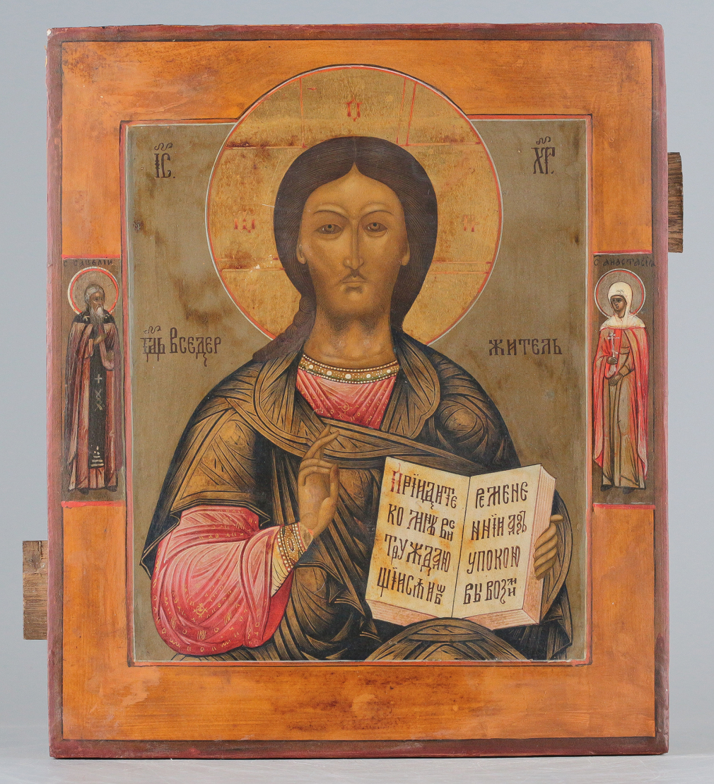 Икона Господь Вседержитель с предстоящими святыми Савелием и Анастасией 0064-25