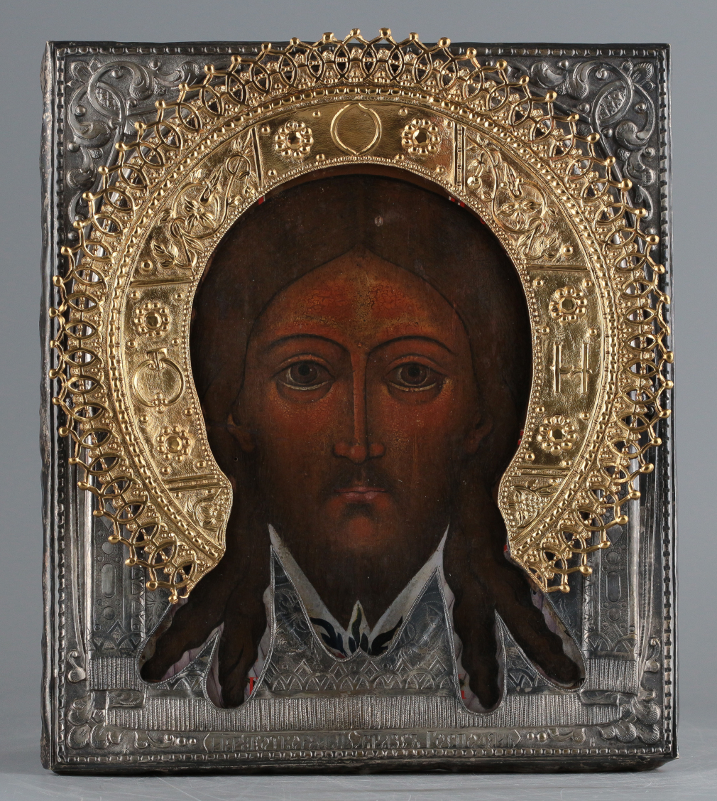 Икона Образ Спаса Нерукотворного в серебряном окладе 00129-25