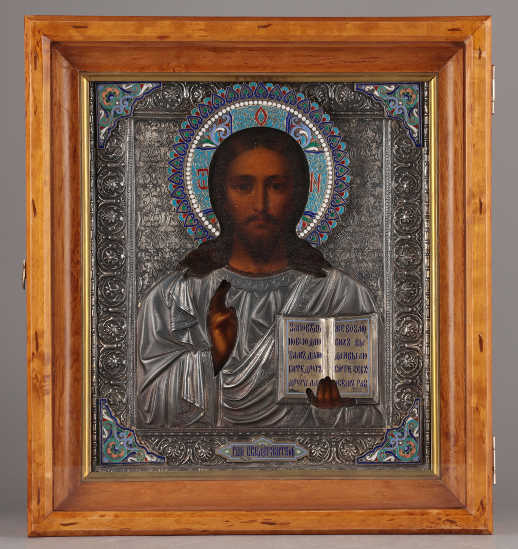Икона Господь Вседержитель в серебряном окладе с эмалью - фото - 3