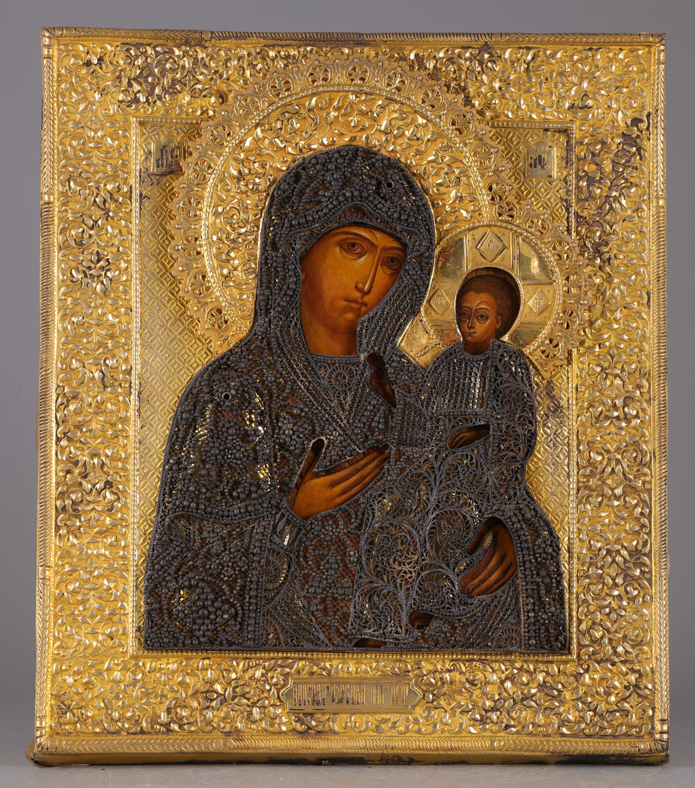 Икона Богородица Иверская в серебряном окладе - фото - 3