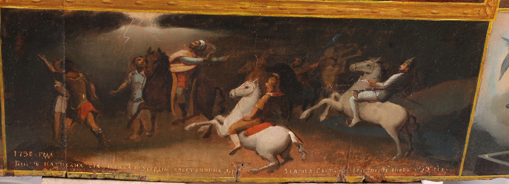 Икона Пресвятая Богородица Владимирская, со сценами истории образа и аллегориями радостей Богоматери 00296-25