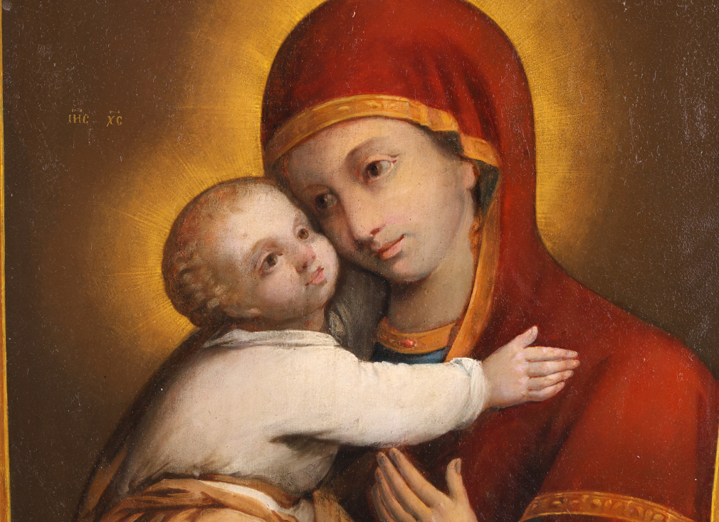 Икона Пресвятая Богородица Владимирская, со сценами истории образа и аллегориями радостей Богоматери 00296-25