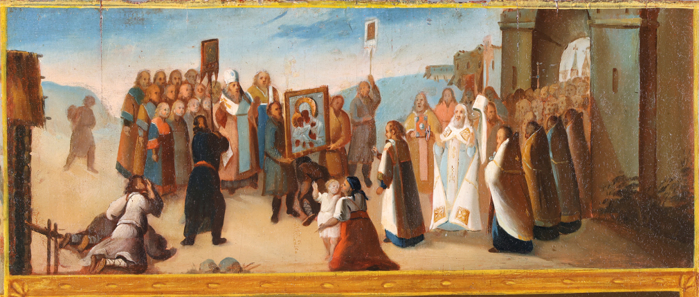 Икона Пресвятая Богородица Владимирская, со сценами истории образа и аллегориями радостей Богоматери 00296-25