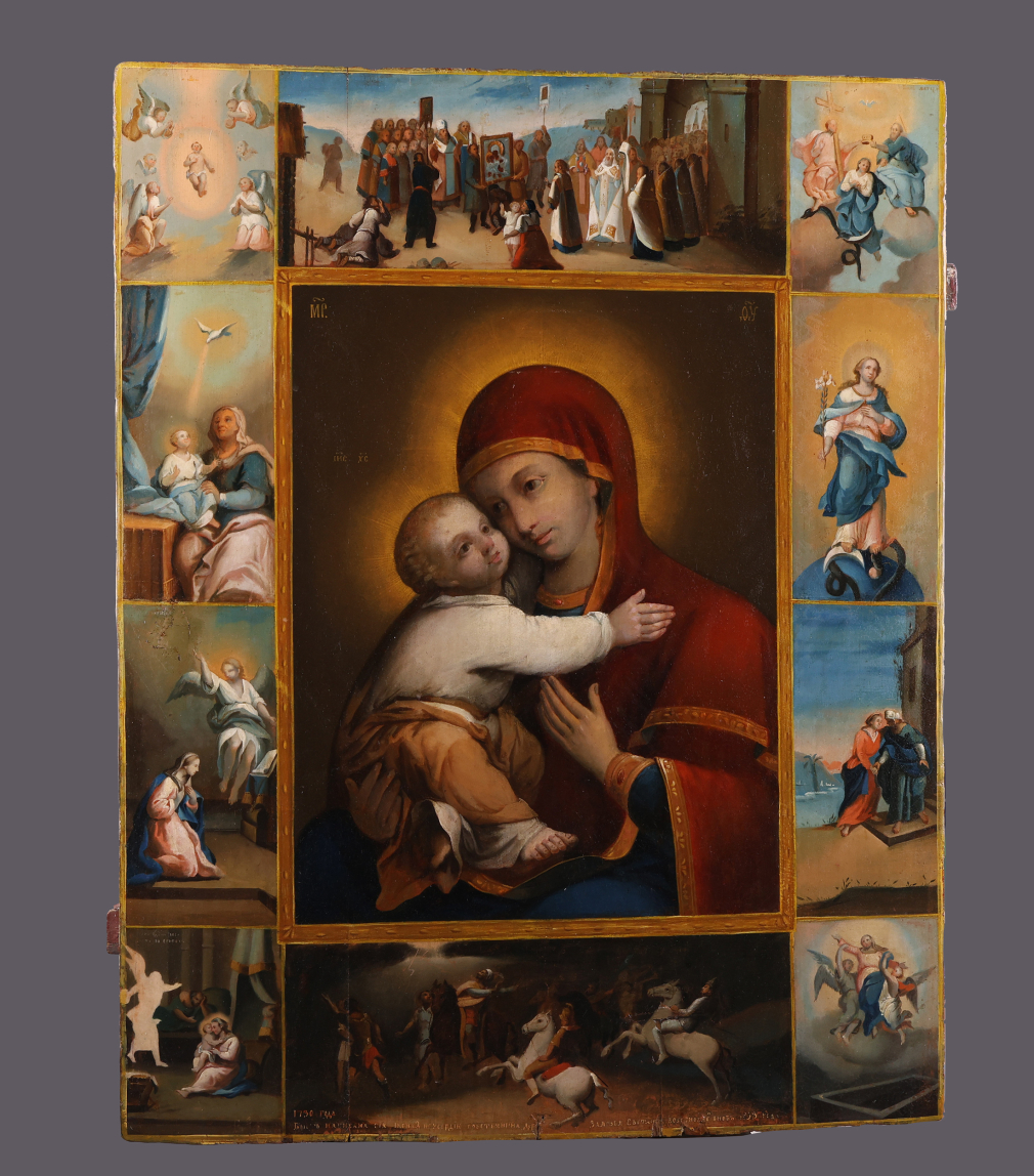 Икона Пресвятая Богородица Владимирская, со сценами истории образа и аллегориями радостей Богоматери - фото - 8