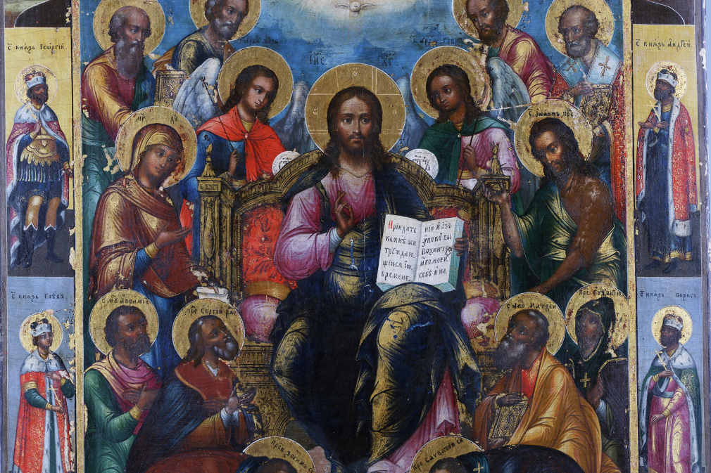 Икона Господь Вседержитель на троне с палеосными святыми 0063-26