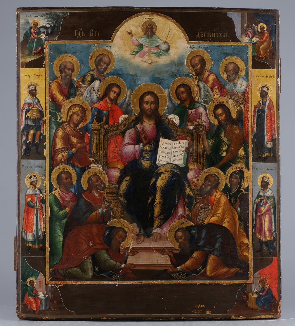 Икона Господь Вседержитель на троне с палеосными святыми - фото - 3