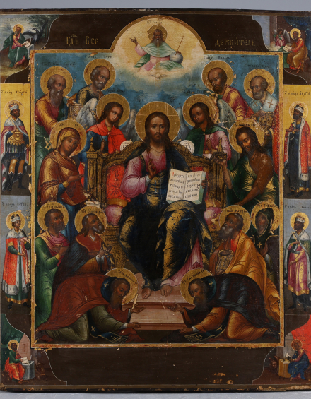 Икона Господь Вседержитель на троне с палеосными святыми - фото - 3