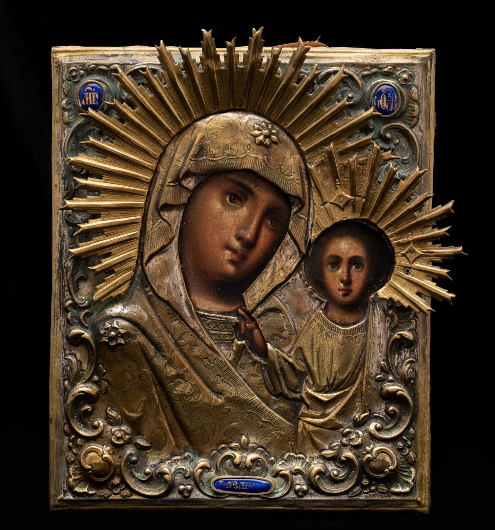 Икона Богородица Казанская с эмалевыми дробницами 257-17